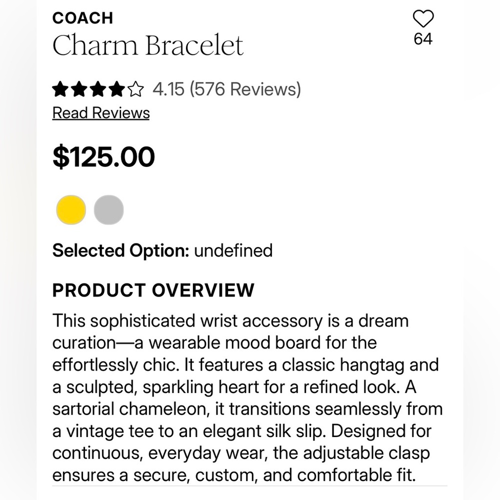 Coach Yellow Gold Plated Charm Bracelet Includes Dust Bag NWT 6.5” MSRP $125 - Picture 7 of 8